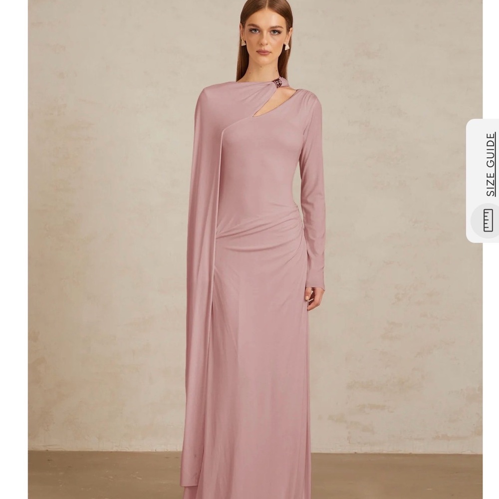 Miss Rosier: Josette Pink Diagonal Shawl Fitted Maxi Dress